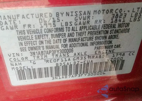 2015 Nissan Sentra Sv from USA, damaged, VIN 3N1AB7AP3FY300006